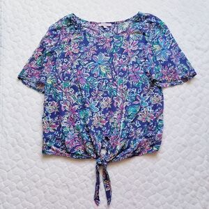St Tropez West tropical blouse top tie floral M